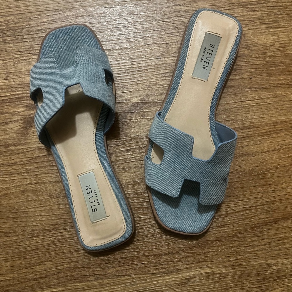 Steve Madden Light Blue Denim Slide Sandals